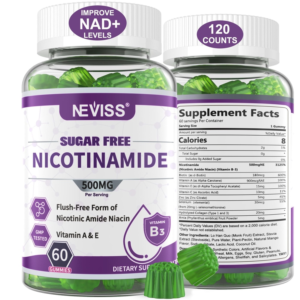 Χωρίς ζάχαρη Νικοτιναμίδιο 500mg Gummies, (Flush Free Niacin) Βιταμίνη Β3 Niacinamide συμπλήρωμα για κυτταροειδή ενέργεια Μεταβολισμός & επισκευή, ζωτικότητα, υγιή γήρανση, Cranberry Flavor, εύκολο να μασήσει, 120 Cts