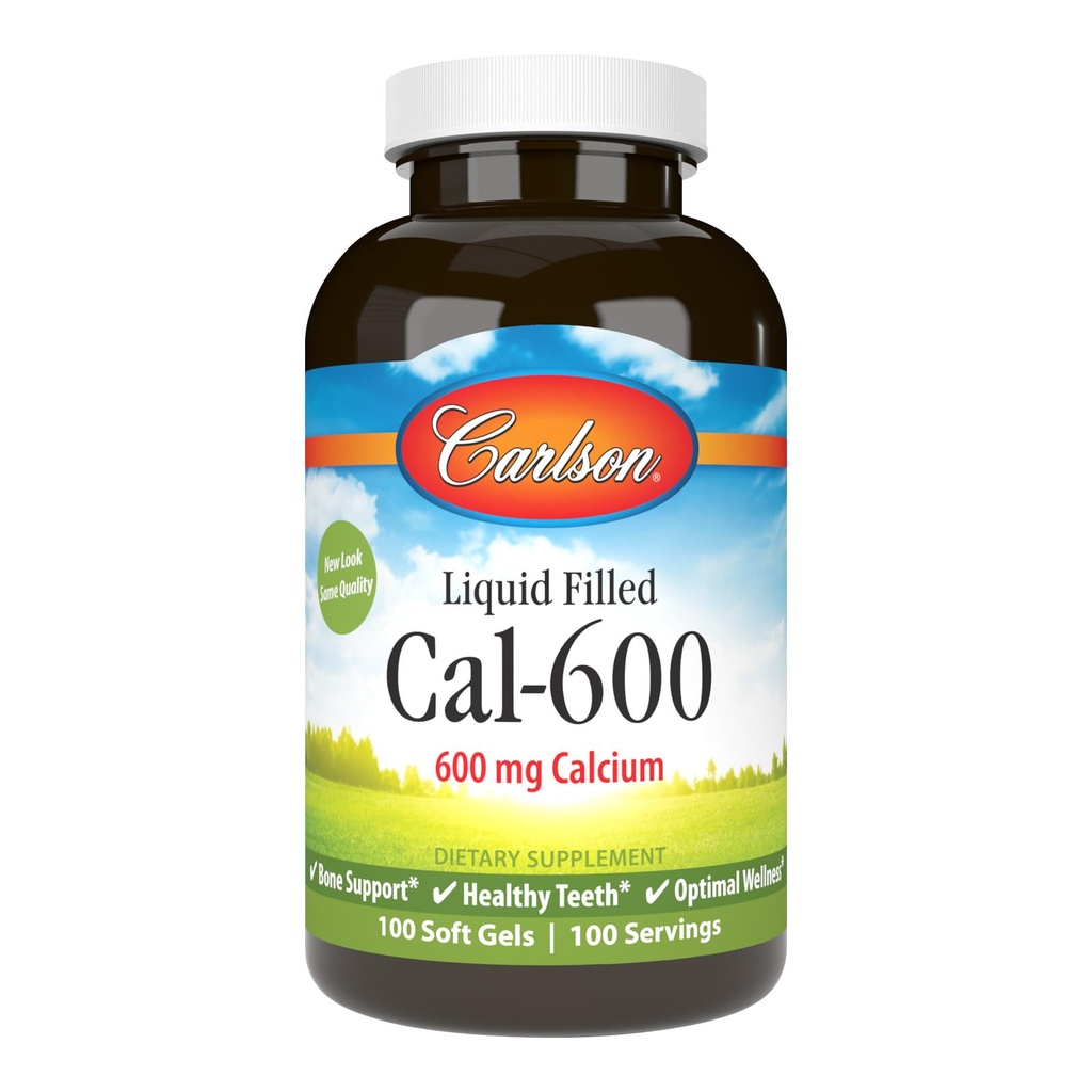 Carlson - Cal-600, 600 mg ασβέστιο, υποστήριξη οστών, υγιή δόντια & βέλτιστη ευεξία, 100 Softgels