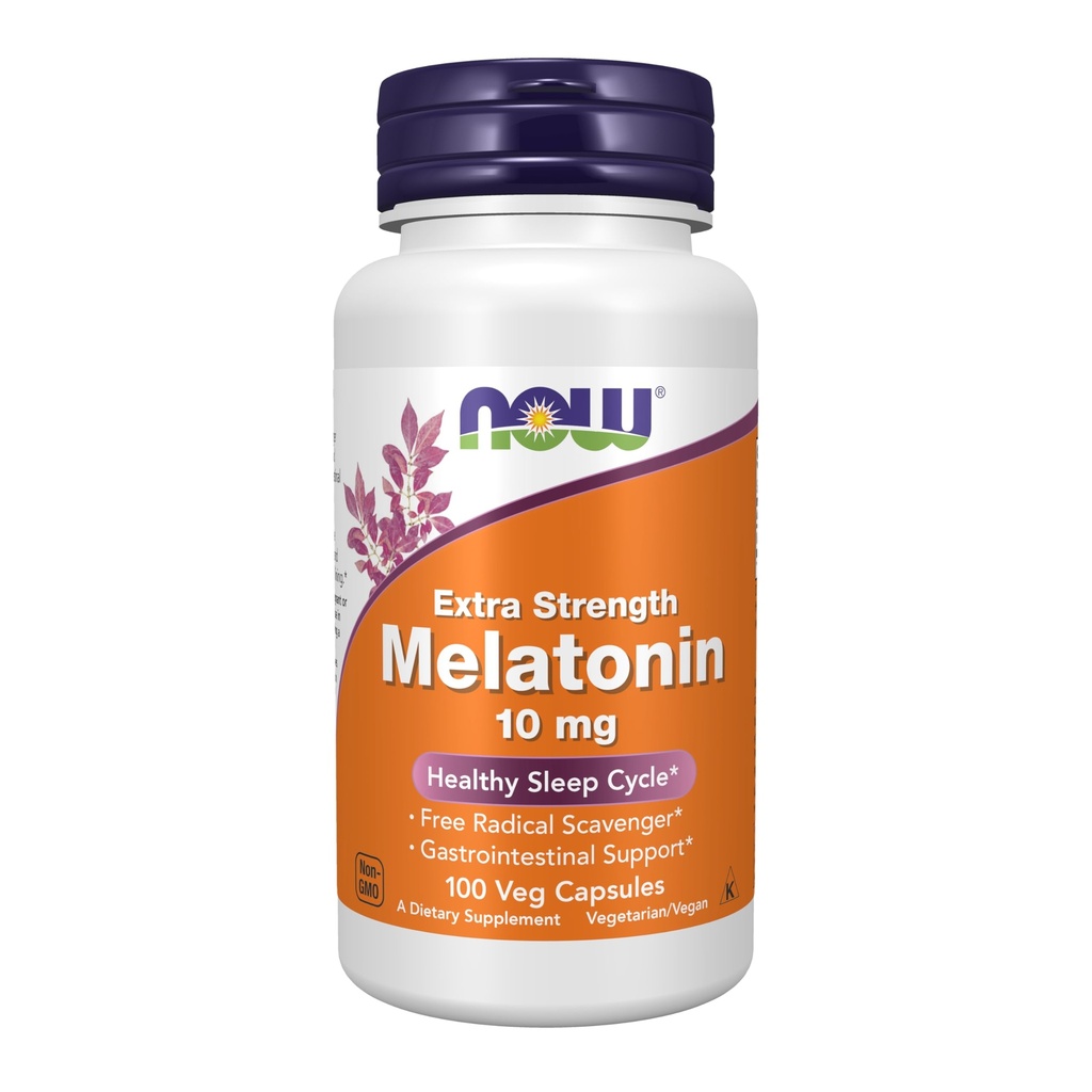 NOW Συμπληρώματα Τροφίμων, Μελατονίνη, Extra Strength 10 mg, Free Radical Scavenger*, Healthy Sleep Cycle*, 100 Veg Capsules