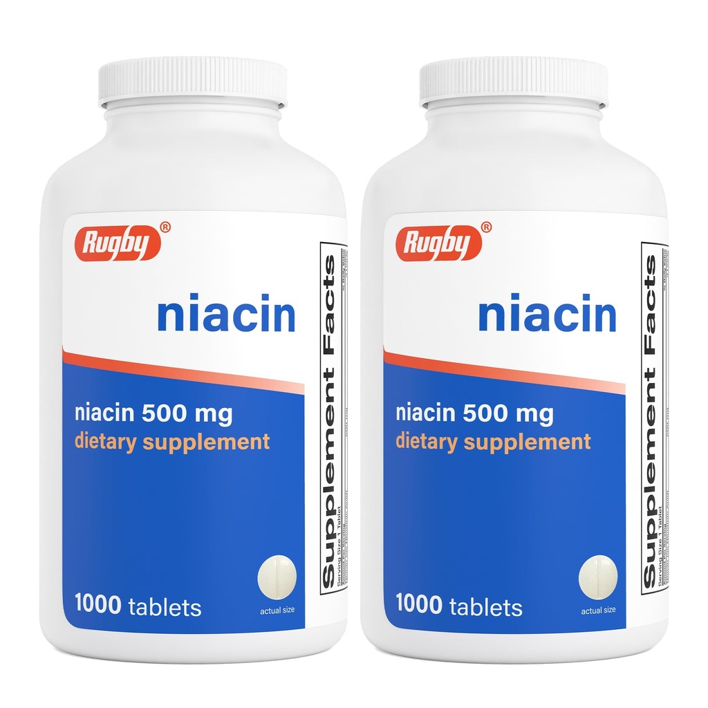 Rugby Niacin 500mg - Βιταμίνη Β3 συμπλήρωμα για άνδρες και γυναίκες - 1.000 δισκία (2- συσκευασία)