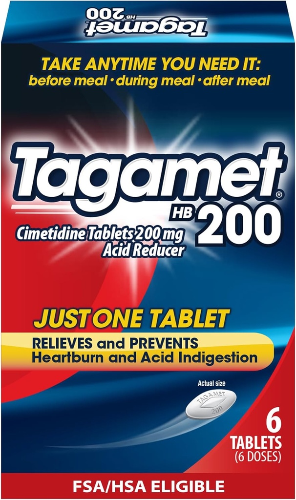 Tagamet HB 200 mg Cimetidine Acid Reducer and Heartburn Relief, Relief Relief, Relief and Prevents Indigestion, 6 Count