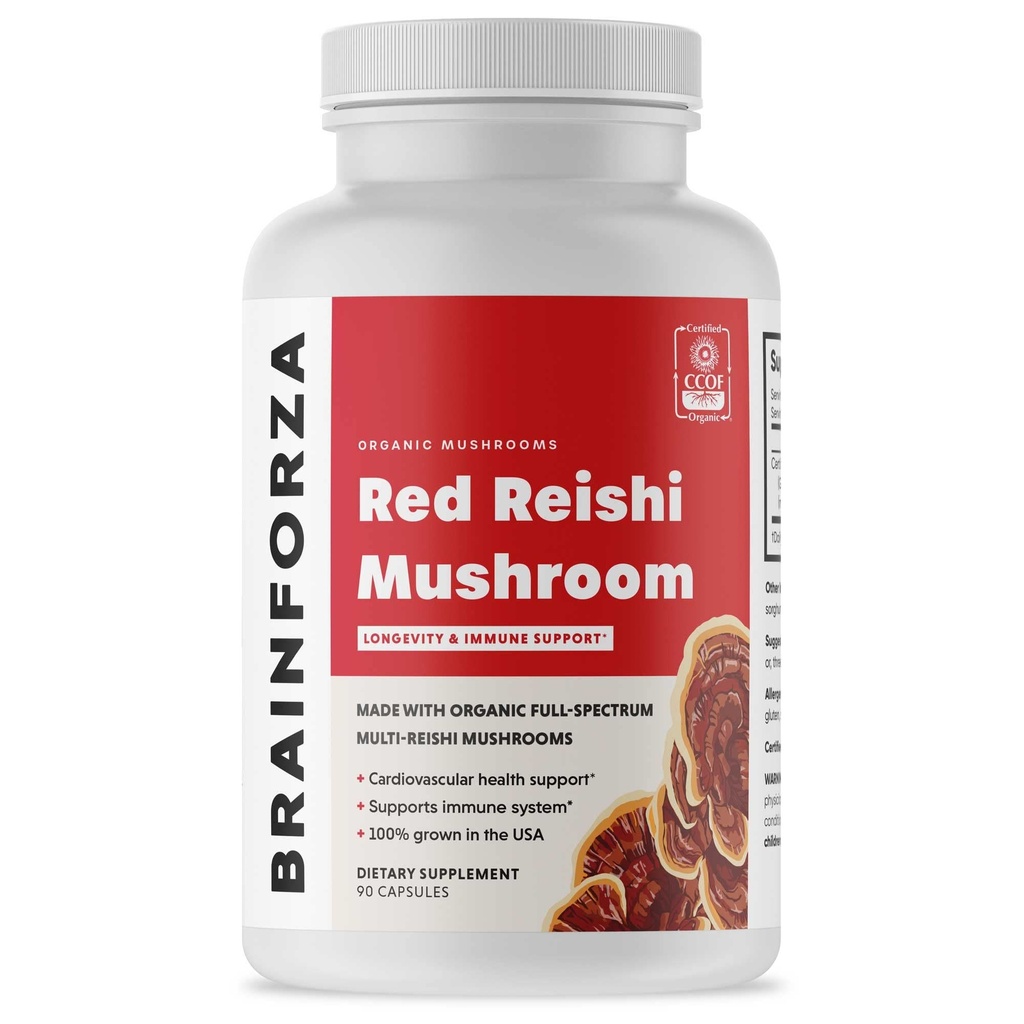 Μυοσκελετικές κάψουλες Reishi Organic Red, Adaptogenic Mushroom Powered ανοσοποιητική υποστήριξη, καρδιά και καρδιοαγγειακή υγεία, γενική ευεξία και ζωτικότητα, μη ΓΤΟ, Vegan, οργανικά, 90 κάψουλες