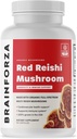 Brain Forza Organic Red Reishi Mushroom Capsules, Adaptogenic Mushroom Powered Immune Support, Heart and Cardiovascular Health, General Wellness and Vitality, Non-GMO, Vegan, Organic, 90 Capsules