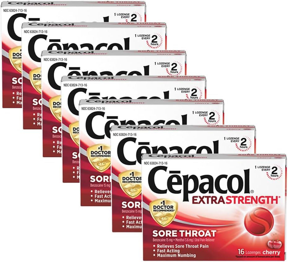 Cepacol μέγιστη δύναμη λαρύγγι πτώση Lozenges, κεράσι, 16 κόμης (πακέτο του 7)