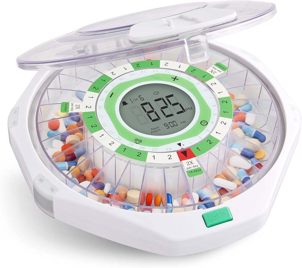 Ζωντανά Fine 28-Day αυτόματη Pill Dispenser Frosted Lid με Αναβάθμιση οθόνης LCD και Κλειδί Κλείδωμα, Ήχος & Φως για συνταγές, φαρμακευτική αγωγή, βιταμίνες, συμπληρώματα & περισσότερα