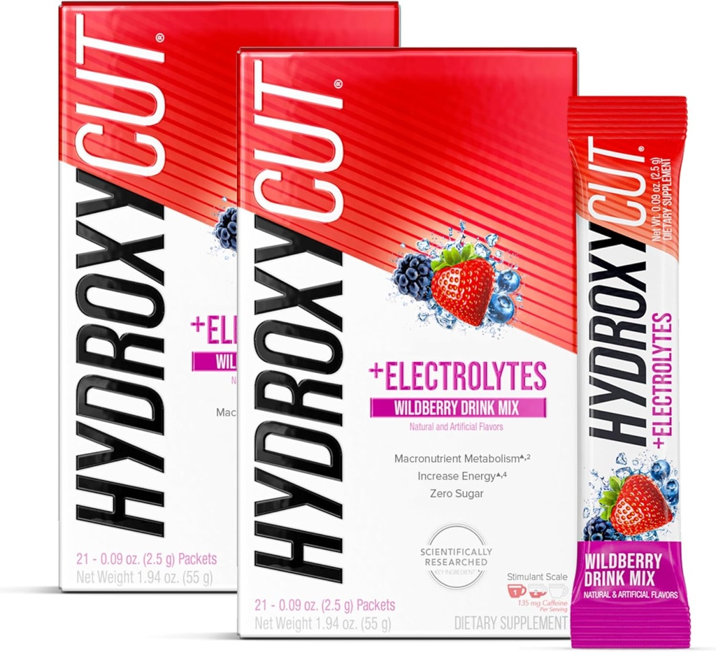 Hydroxycut Drink Mix, Wildberry Blast - 21 πακέτα ταξιδίου μεγέθους, συσκευασία των 2 - Zero θερμίδων, Zero ζάχαρη - Ενίσχυση του μεταβολισμού, θερμίδες καύσης, αύξηση της ενέργειας - για τις γυναίκες και τους άνδρες