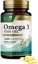 Ωμέγα 3 Fish Oil 2400 mg - Τρίκλινη δύναμη Ωμέγα-3 συμπληρώματα - Φυσική καρδιά του εγκεφάλου Υγεία & ανοσοποιητική υποστήριξη - Λιπαρά οξέα με EPA & DHA - Άγρια πιασμένο καθαρισμένο ιχθυέλαιο συμπλήρωμα - 60 Softgels