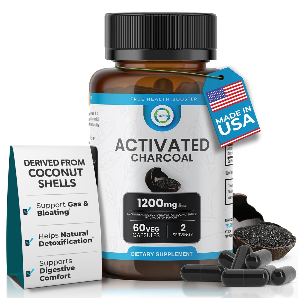 Ενεργοποιημένες κάψουλες καρβουνιού 1200 MG, 60 Veg Caps, 30-Ημέρες Premium Detox & Digestive Υποστήριξη, Αέριο & Αναπλήρωση Ανακούφιση, Οργανική κάλυκας καρύδας, Gut Health, USA Made.