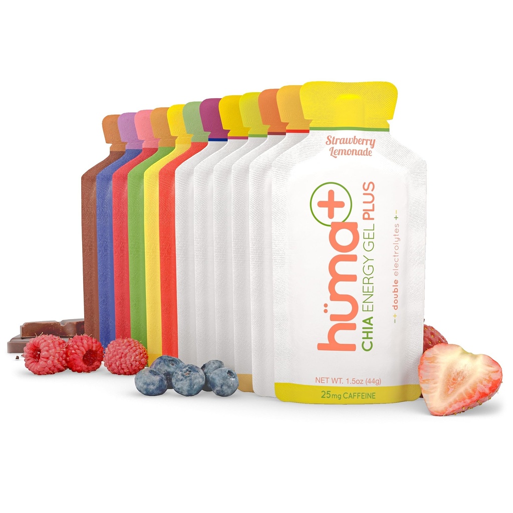 Huma Plus (Διπλοί ηλεκτρολύτες) - Chia Energy Gel, Variety Pack - Στομάχι φιλικό, Real Food Energy Gels (12 Original and 12 Plus Gels)