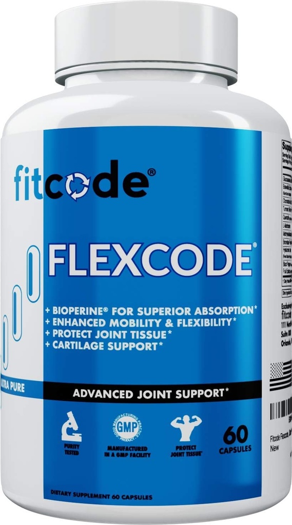 fitcode Flexcode Ultra Premium Κοινή Υποστήριξη, Γλυκοσαμίνη, Κουρκουμάς, MSM, Χονδροϊτίνη, Υαλουρονικό Οξύ, Χωρίς Γλουτένη, για Άνδρες και Γυναίκες (30 Services)