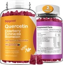 2 συσκευασίες Quercetin με Bromelain Gummies, Elderberry, Echinacea, Βιταμίνη C D Ψευδάργυρος - Υποστήριξη ανοσοποιητικού συστήματος 120 Counts Pure Quercetin Συμπληρώματα Gummies για Παιδιά & Ενήλικες