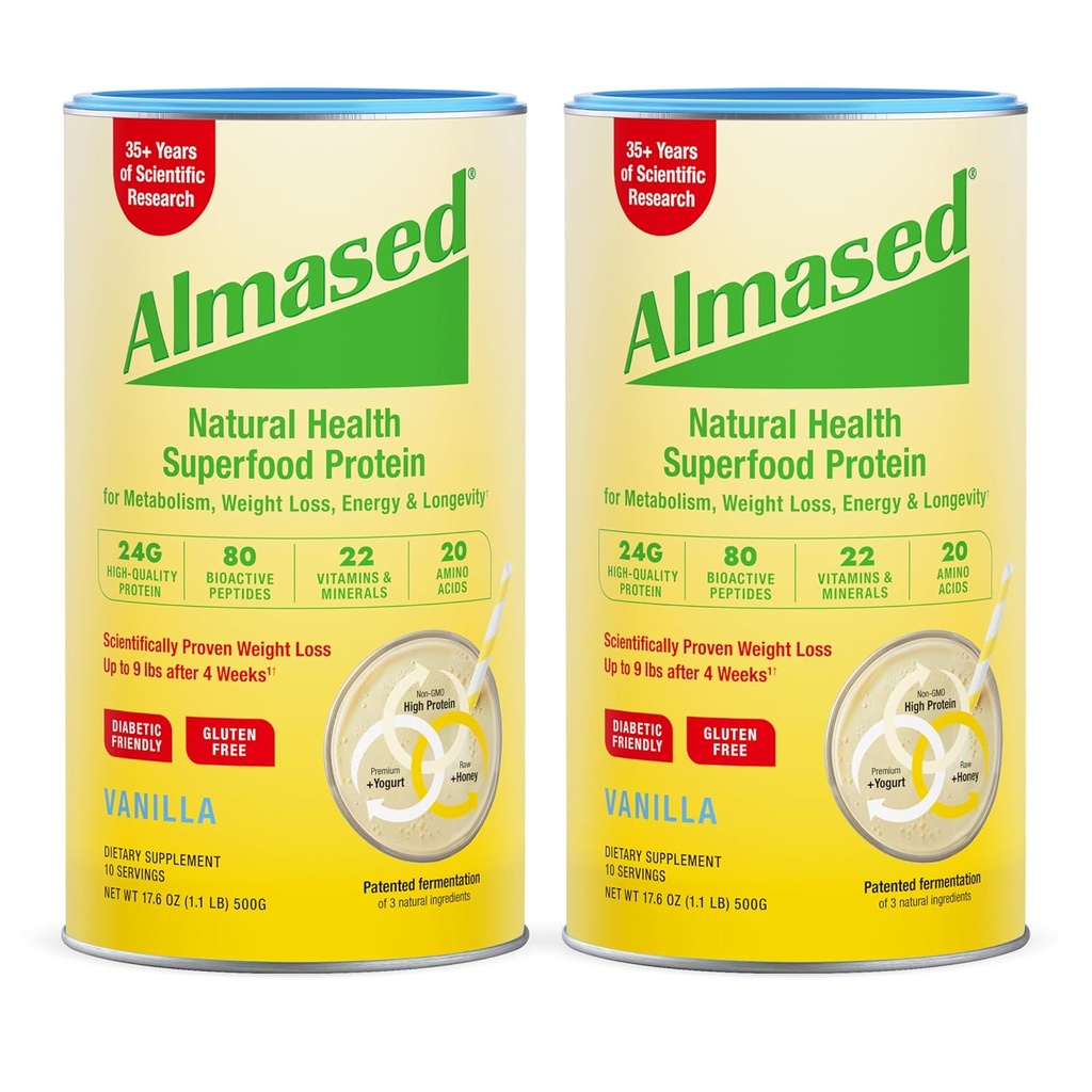 Almased Vanilla Meal Replacement Shake - Χαμηλή Γλυκαιμική Υψηλής Βάσης Φυτικών Πρωτεΐνη Σκόνη- Συμπλήρωμα Διατροφής Βάρος Υγεία Υποστήριξη - Βανίλια Γεύση - 17,6 oz (1,1 Λίβρα (2 Συσκευασία))