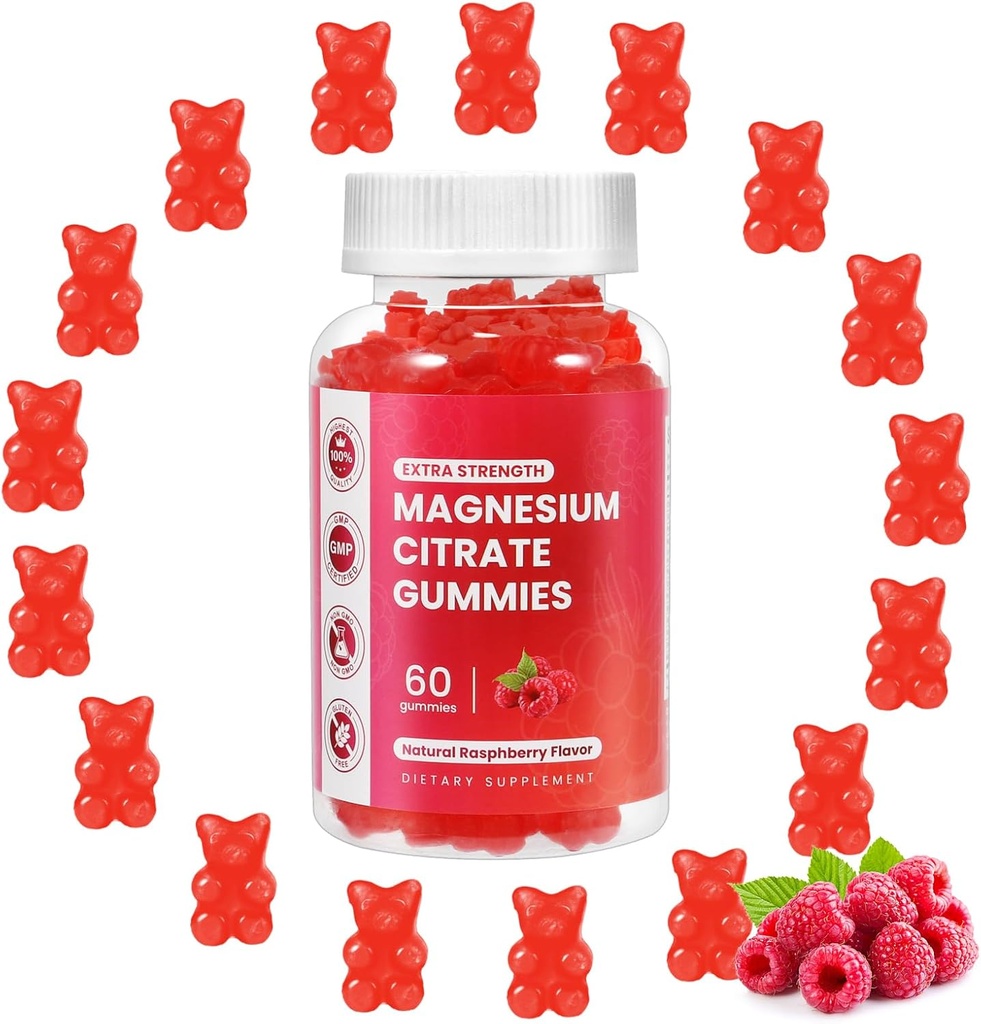Glycinate Gummys μαγνήσιο 400mg, Μαγνήσιο l-Θρεονικό 200mg Gummie, Chelated Magnesium and Pastium Complex Supplement to Support Memory, Mood and Sleep, (60 Magnesium Gummies, Raspberry Flavor)