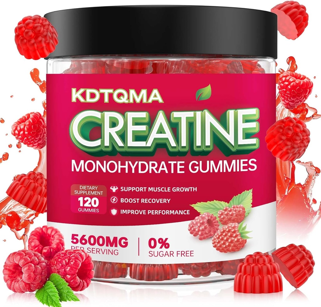 Creatine Monohydrate Gummies for Men & Women 120 CT - 5600mg Creatine Monohydrate per Serving, Chewable Creatine Monohydrate for Muscle Support & Energy Boost, Sugar Free, Vegan (Raspberry Flavor)