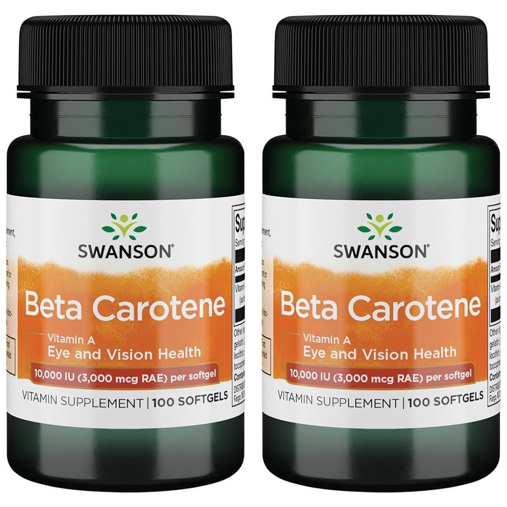 Swanson Beta-Carotene (Vitamin A) Δέρμα ανοσοποιητικό σύστημα Υγεία Αντιοξειδωτική υποστήριξη 10000 Iu (3000 mcg) 100 Sgels (2 Pack)