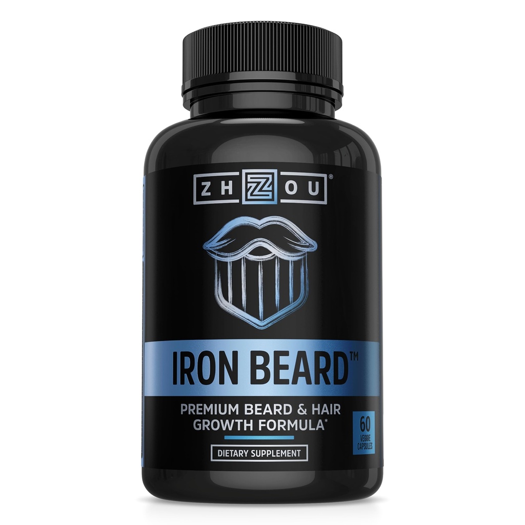 Zhou Iron Beard - Beard Growth Vitamins Άνδρες, Premium Biotin, Saw Palmetto & Β χάπια βιταμίνης για την υποστήριξη των μαλλιών προσώπου, γενειάδα συμπλήρωμα φροντίδας για το πλήρες μούσι - 60 κάψουλες λαχανικά