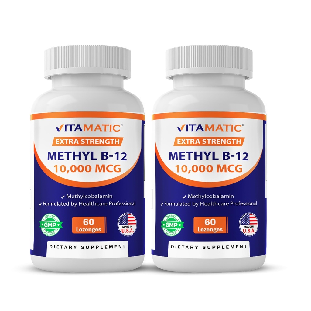 Vitamatic Methyl Vitamin B12 (Methylcobalamin) 10.000 mcg (10mg) 60 Lozenges - Superior Source of Vitamin B12 (2 Συσκευασία)