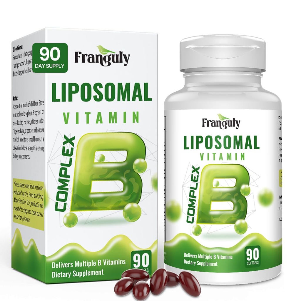 Liposomal B Complex for High Absorption Methylated B12,L-Methyfolate(5-MTHF ),Full Active B Vitamins with Choline Inositol-Energy, Metabolism,Brain & Heart Support，Vegan, Non-GMO,3 Month Supply