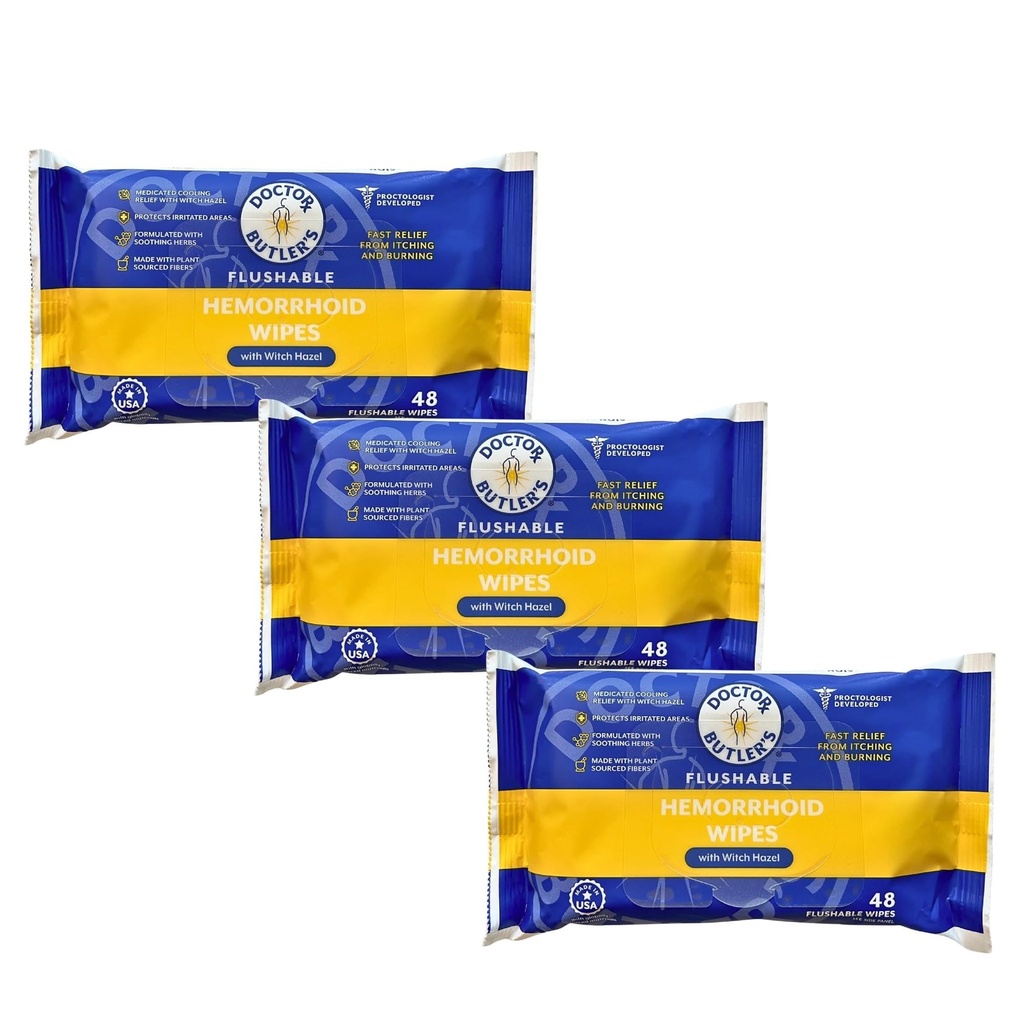Flushable Wutler's Flushable Hemorrhoid Wipes – Flushable Wipes with Witch Hazel to Soothe and Gring Relief from Disfort Associated with Hemorrhoids (3 Pack - 48 Count)
