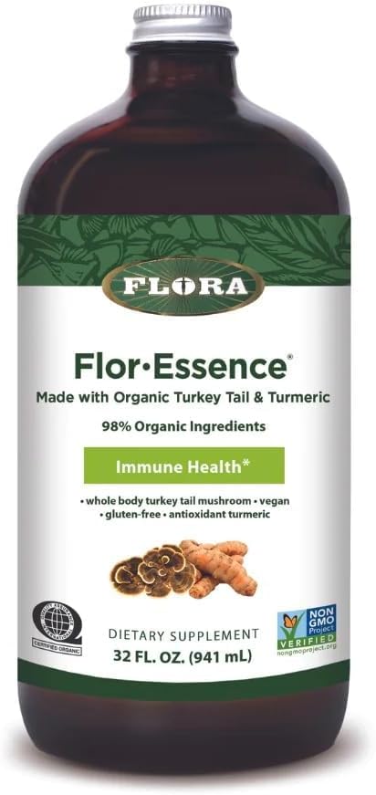 Flora Health Flor-Essence με Τουρκία Tail & Turmeric, Πλούσια σε Πολυσακχαρίτες, 35+ Φαινολικές Ενώσεις με Αντιοξειδωτικά και Υποστήριξη Ανοσίας, 32-fl. oz. Γυάλινη φιάλη