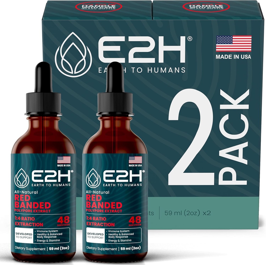 E2H Red Banded Polypore Extract - Mushroom Supplement Formula for Immune Support, Digestive Health, Energy and Natural Immunity Boost (2 μπουκάλια)