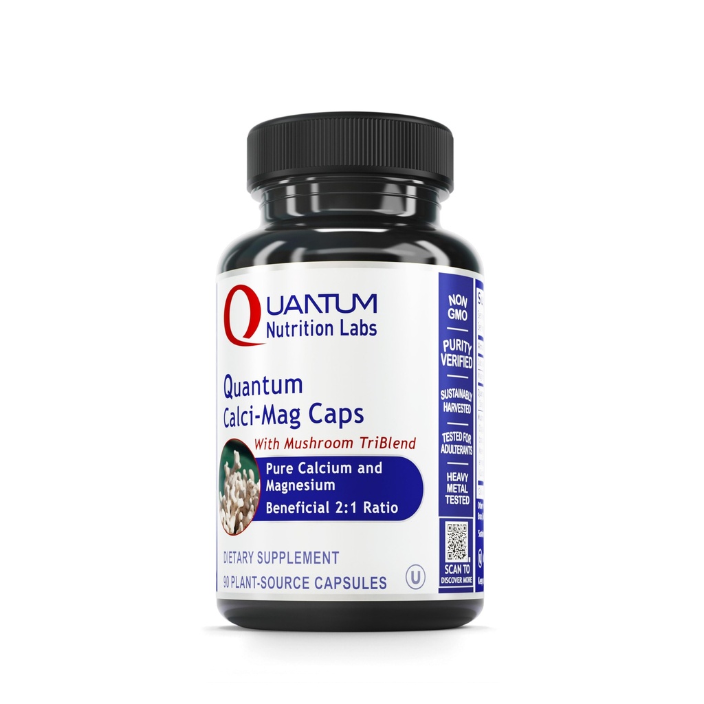 Quantum Nutrition Labs Calci-Mag Caps - συμπλήρωμα μαγνησίου ασβεστίου, συμπλήρωμα ασβεστίου, καθαρό μαγνήσιο & Mushroom Complex με Reishi & Lions Mane - 300 κάψουλες χορτοφάγων