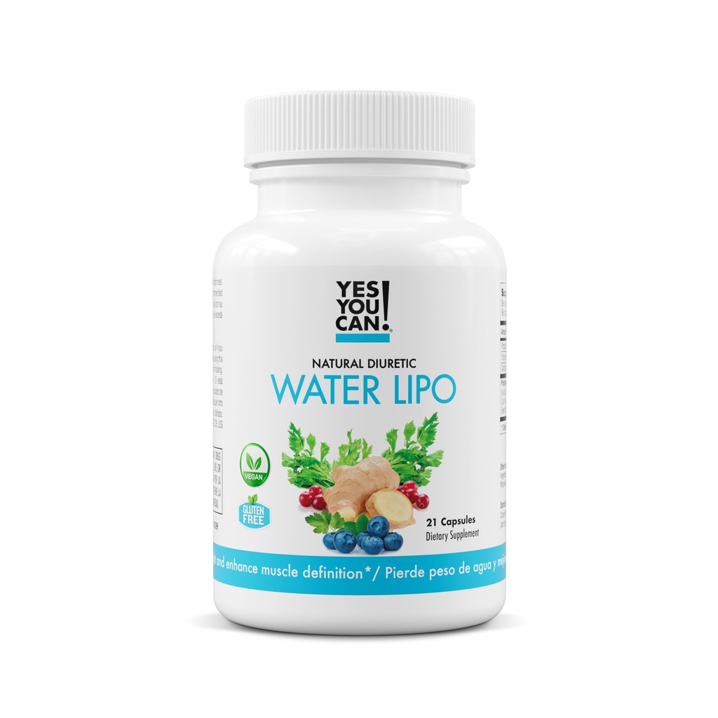 Ναι Μπορείς! Φυσικό νερό χάπια Lipo - Diuretic Καθαρίστε με ηλεκτρολύτες & βιταμίνες - Βοηθά με τη διατήρηση νερού - Χωρίς γλουτένη, 21 κάψουλες ανά φιάλη