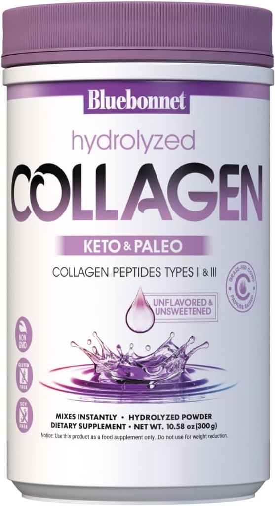 BlueBonnet Nutrition Hydrolyzed Collagen Powder, υποστηρίζει τα μαλλιά, το δέρμα, και τα νύχια*, χωρίς σόγια, χωρίς γλουτένη, μη-GMO, Grass-ταϊσμένη αγελάδες, Pasture αυξήθηκε, 10,58 oz, 25 εξυπηρετούν, χωρίς γεύση, χωρίς ζάχαρη