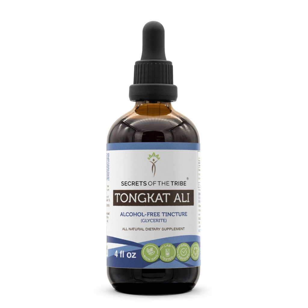 Secrets of the Tribe Tongkat Ali Alcohol-Free Liquid Extract, Wildcrafted Tongkat Ali (Eurycoma Longifolia) Dried Root (4 FL OZ)