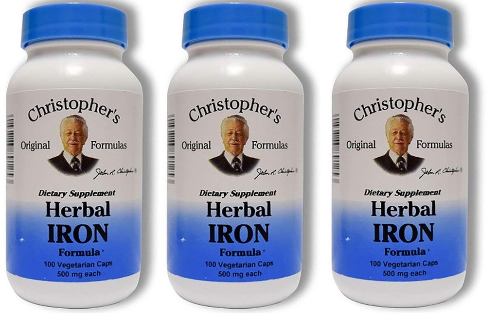 Christopher's Original Formulas Herbal Iron Formula, Φυσική υποστήριξη σιδήρου, 450 mg, 100 κάψουλες χορτοφάγων