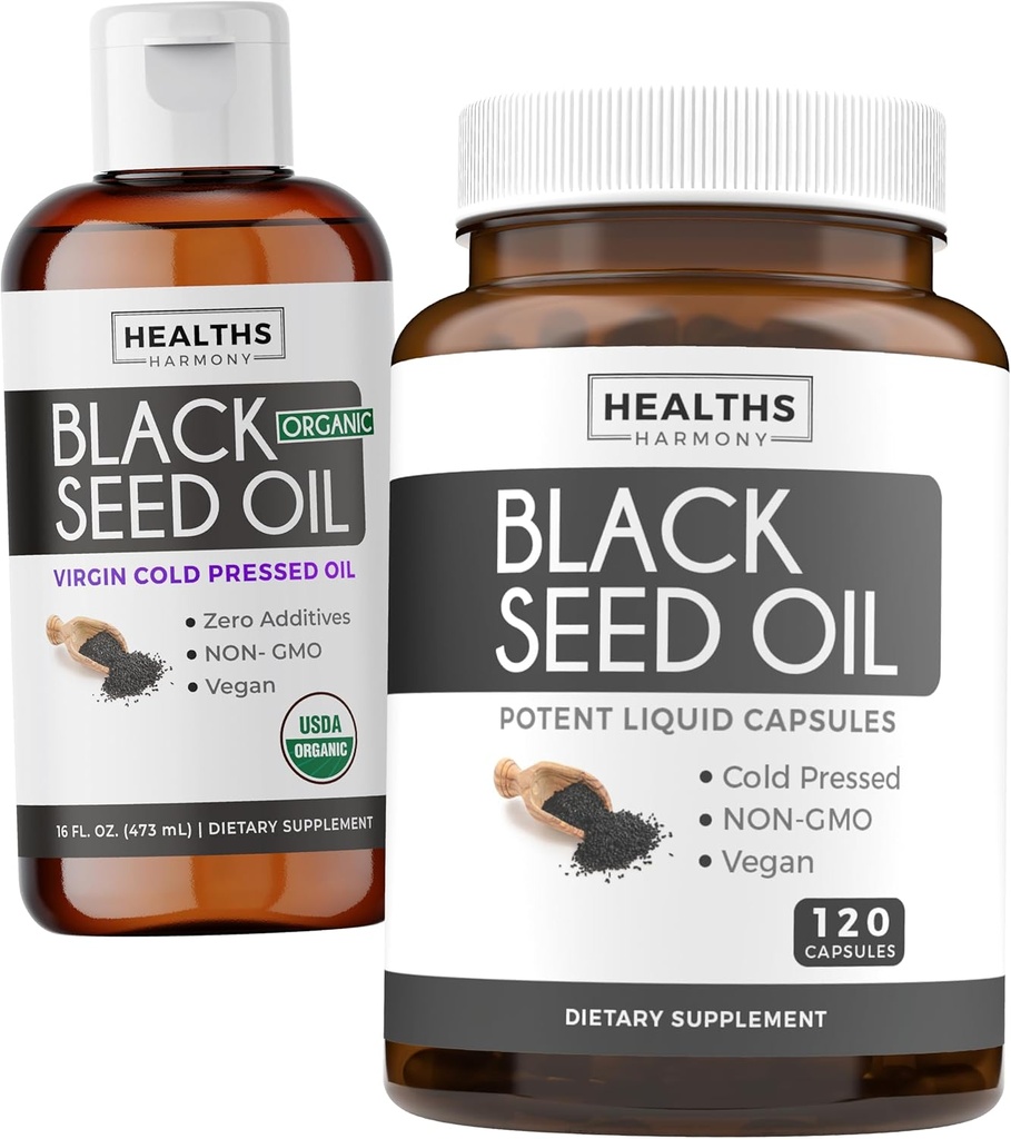 Black Seed Oil Liquid & Soft-Gels (2-Month Supply) Black Seed Oil Liquid & Capsule Combo (16fl.oz & 120 Soft-Gel Capsules) 100% Premium Cold-Pressed Nigella Sativa Black Cumin Seed Oil (Non-GMO)