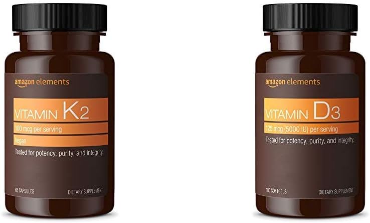 Στοιχεία Βιταμίνης K2 (100 mcg, 65 κάψουλες) και Βιταμίνη D3 (5000 IU, 180 Softgels)