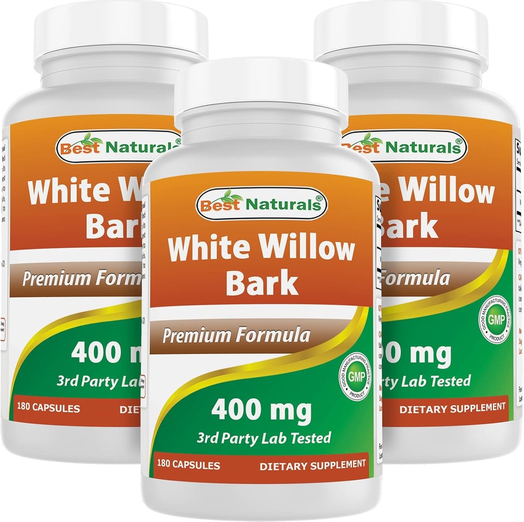 Best Naturals White Willow Bark 400 mg 180 Capsules (180 Count (Pack of 3))