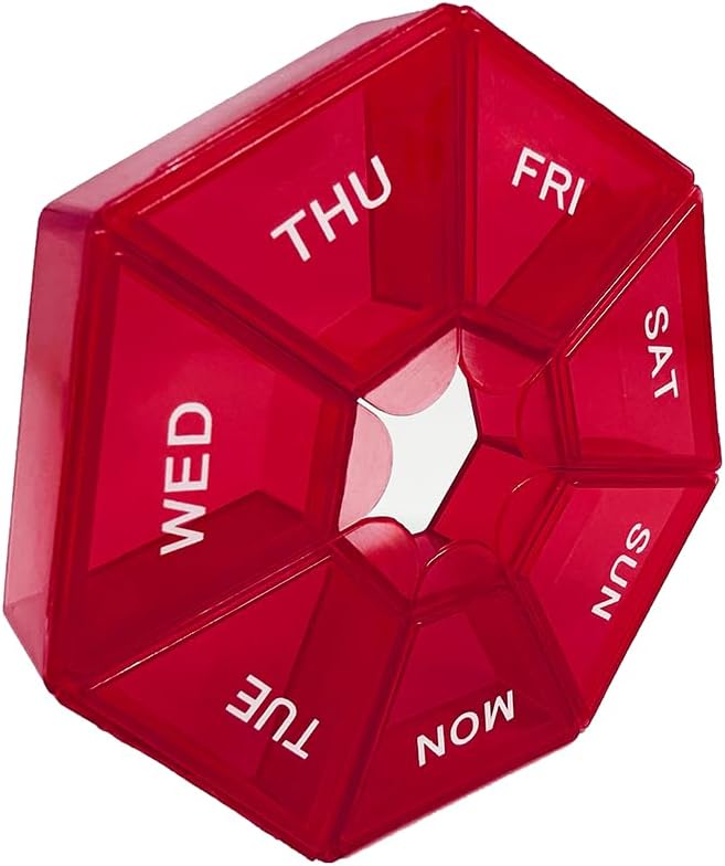 Red Daily Pill Organizer - 7 Ημέρα, 1 φορά την ημέρα, Travel Pill Υπόθεση