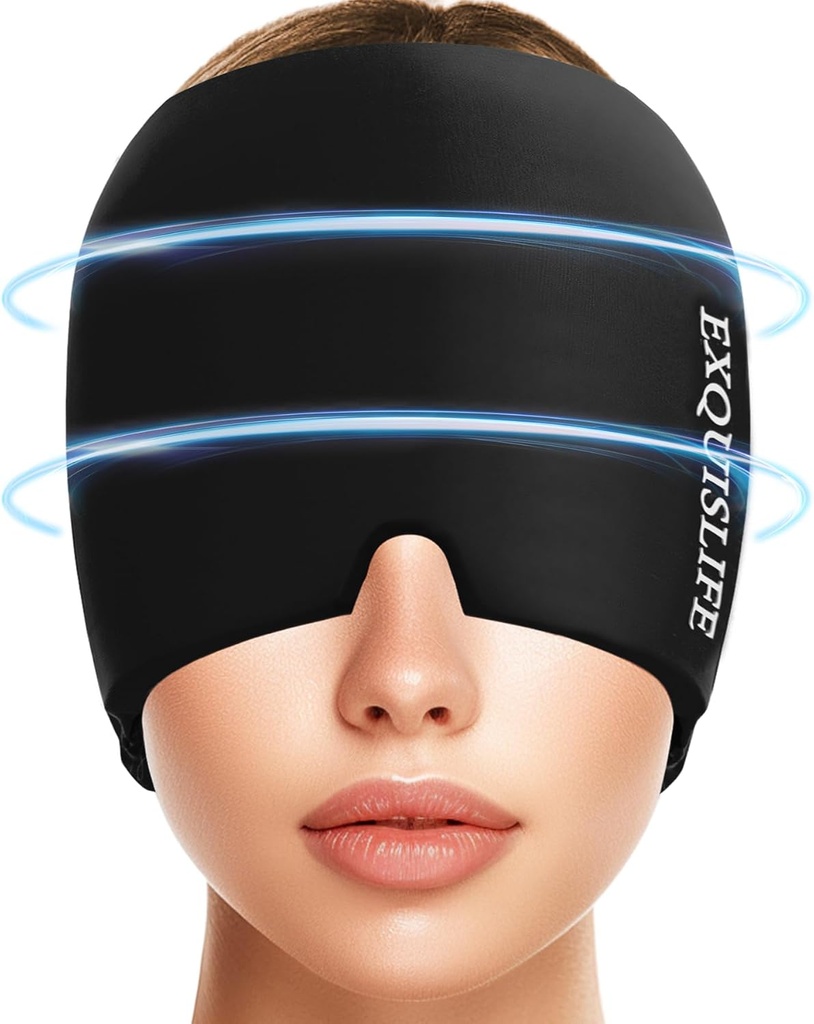 EXQUISLIFE Higraine Ice Head Wrap, Κεφαλαλγία Καπέλο ανακούφισης για Ημικρανία Cap, Ζεστό και Ψυχρό Θεραπεία, Πονοκέφαλο Μάσκα ματιών για τον κόλπο, Puffy Eyes, Ένταση και Άγχος Relief (Μαύρο)