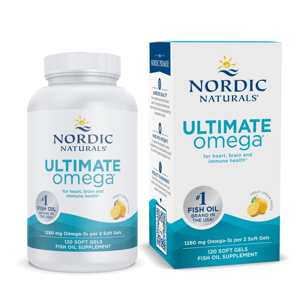 Nordic Naturals Ultimate Omega, Lemon Flavor - 120 Soft Gels - 1280 mg Omega-3 - Συμπλήρωμα ιχθυελαίου υψηλής ισχύος με EPA & DHA - Προάγει την υγεία του εγκεφάλου και της καρδιάς - Μη GMO - 60 Υπηρεσίες