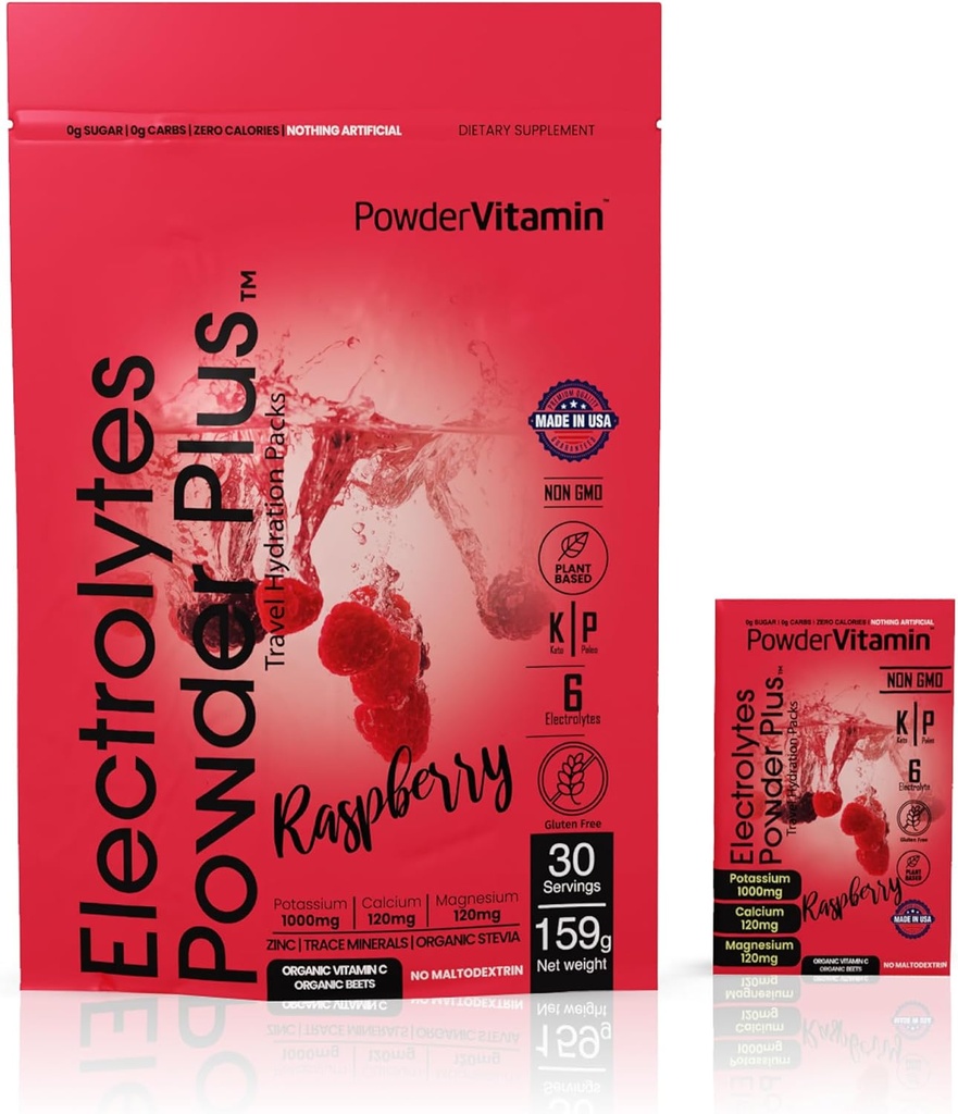 PowerVitamin Electrolytes Powder Packets - Βατόμουρο - Keto Electrolytes for Daily Energy - Hydration Powder with 1000mg Κάλιο, 120mg Μαγνήσιο, Μηδέν θερμίδες - 30 Hydration Packets