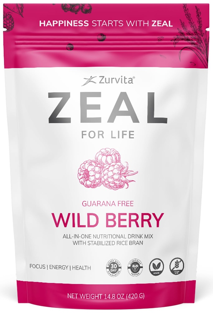 Zurvita - Zeal for Life 30-Day Wellness Bag - Wild Berry (Guarana Free) - Συμπλήρωμα διατροφής για ζωτικότητα, ανοσία και ευεξία - 420 γραμμάρια