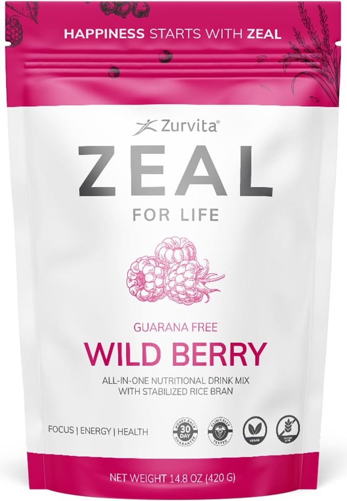 Zurvita - Zeal for Life 30-Day Wellness Bag - Wild Berry (Guarana Free) - Συμπλήρωμα διατροφής για ζωτικότητα, ανοσία και ευεξία - 420 γραμμάρια
