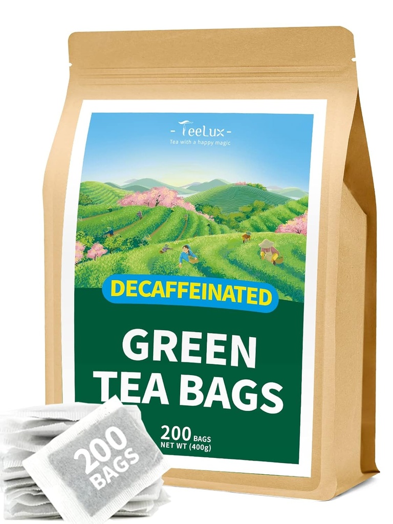 TeeLux Decaf Πράσινες Τσάι Τσάι Τσάι, Καθαρό Αποφλοιωμένο Πράσινο Τσάι, Σούπερ Αντιοξειδωτικό, Ζεστό & Παγωμένο Τσάι, 200 Count