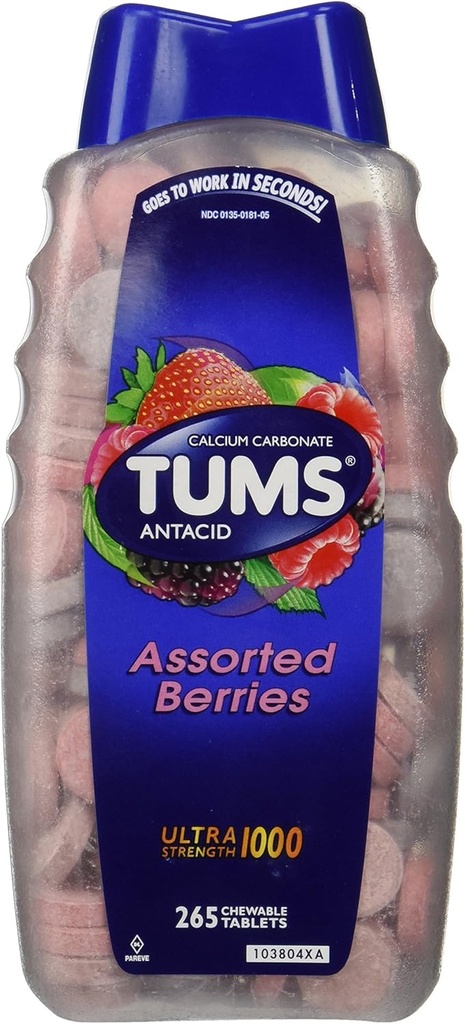 Tums Ultra Ποικιλοτρόπως μούρα 265 Δισκία - Μέγιστη δύναμη συμπλήρωμα αντιόξινου & ασβεστίου