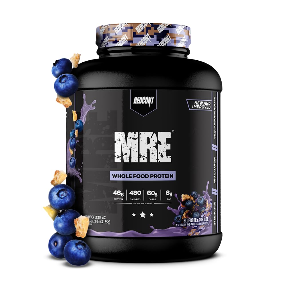 REDCON1 MRE Protein Powder, Blueberry Cobbler - Μείγμα πρωτεΐνης αντικατάστασης γεύματος Made with MCT Oil & Whole Foods - Πρωτεΐνη με φυσικά συστατικά για να βοηθήσει στην αποκατάσταση των μυών (25 σερβιρίσματος)