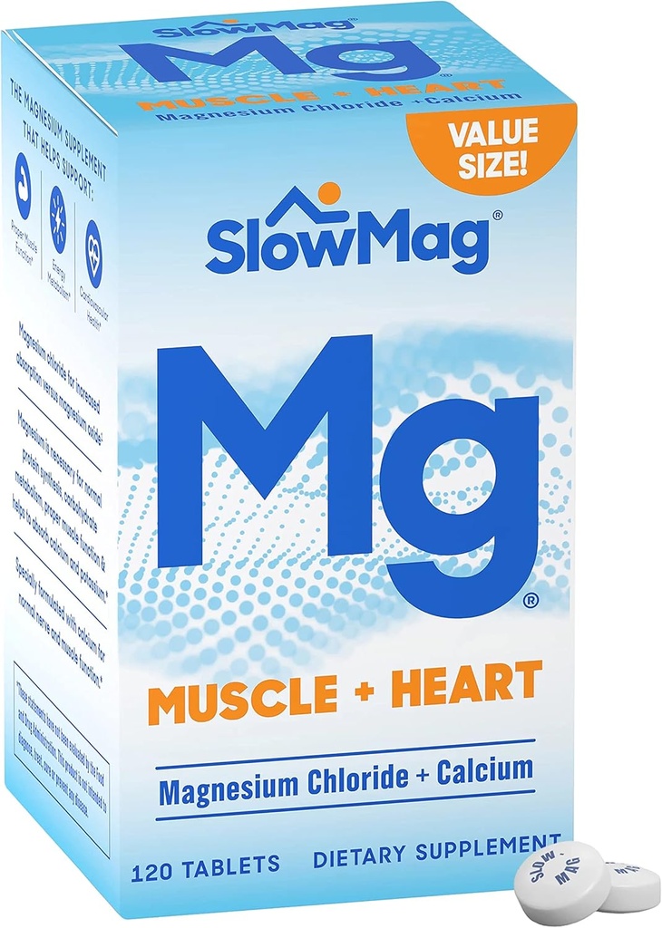 Σύγκλιση SlowMag® Mg Μύες + Καρδιά Συμπληρώματα Χλωριούχου Μαγνησίου Δισκία με Ασβέστιο 120 CtMagnesium Υποστηρίζει την Μάθηση και την Απόδοση Μνήμης σε Γηρατειά Ενήλικες*