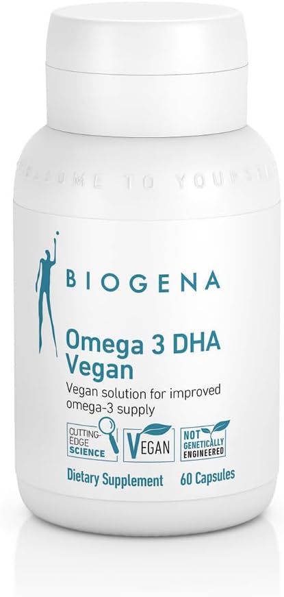 Biogena Omega 3 DHA Vegan: Plant Based Supplement from Algae Oil for Improved Omega-3 Supply (60 Capsules – one a Day)