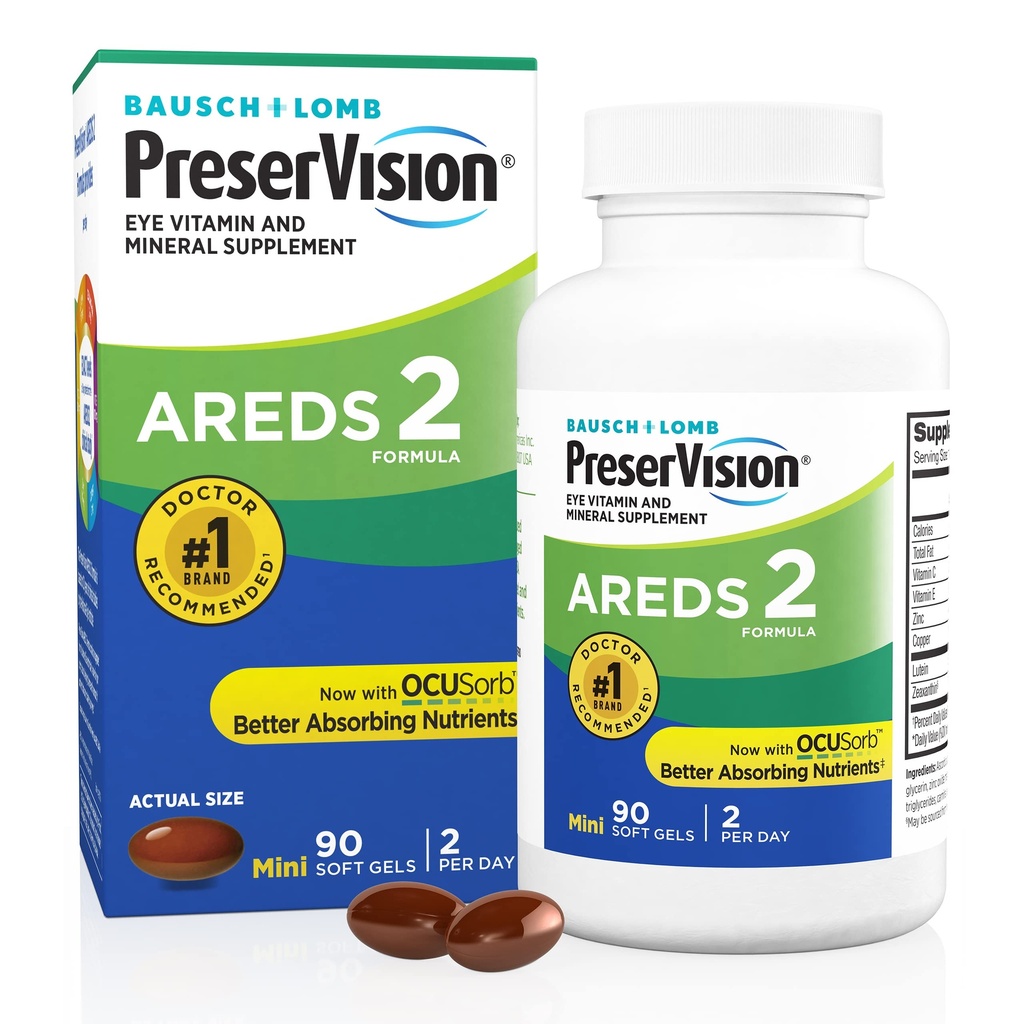 PreserVision AREDS 2 Eye Vitamins, #1 Eye Doctor Προτεινόμενο Brand, Lutein και Zeaxanthin συμπλήρωμα με βιταμίνη C, βιταμίνη Ε, ψευδάργυρο, και χαλκό, 90 Softgels (Minigels)