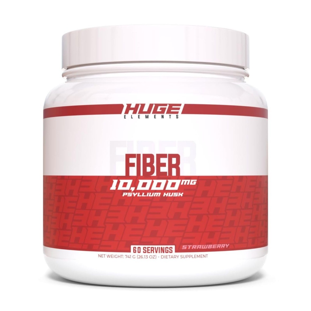 Huge Supplements Fiber, 10 Grams of Premium Psyllium Husk Powder, Soluble Fiber for Digestive Health & Functions, Natural Prebiotic with Delicious Flavors (60 Servings) (Strawberry)