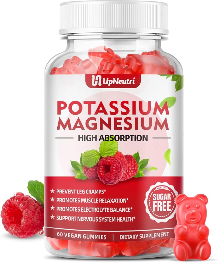 Κάλιο Συμπληρώματα Μαγνησίου Gummies για ενήλικες παιδιά, χωρίς ζάχαρη Κάλιο Κιτρικό Gummies υποστηρίζει πόδια Cramps & μυών & καρδιάς Υγεία, Vegan Μαγνήσιο Γλυκινικό Gummies Βατόμουρο Γεύση 60 κοχλίες