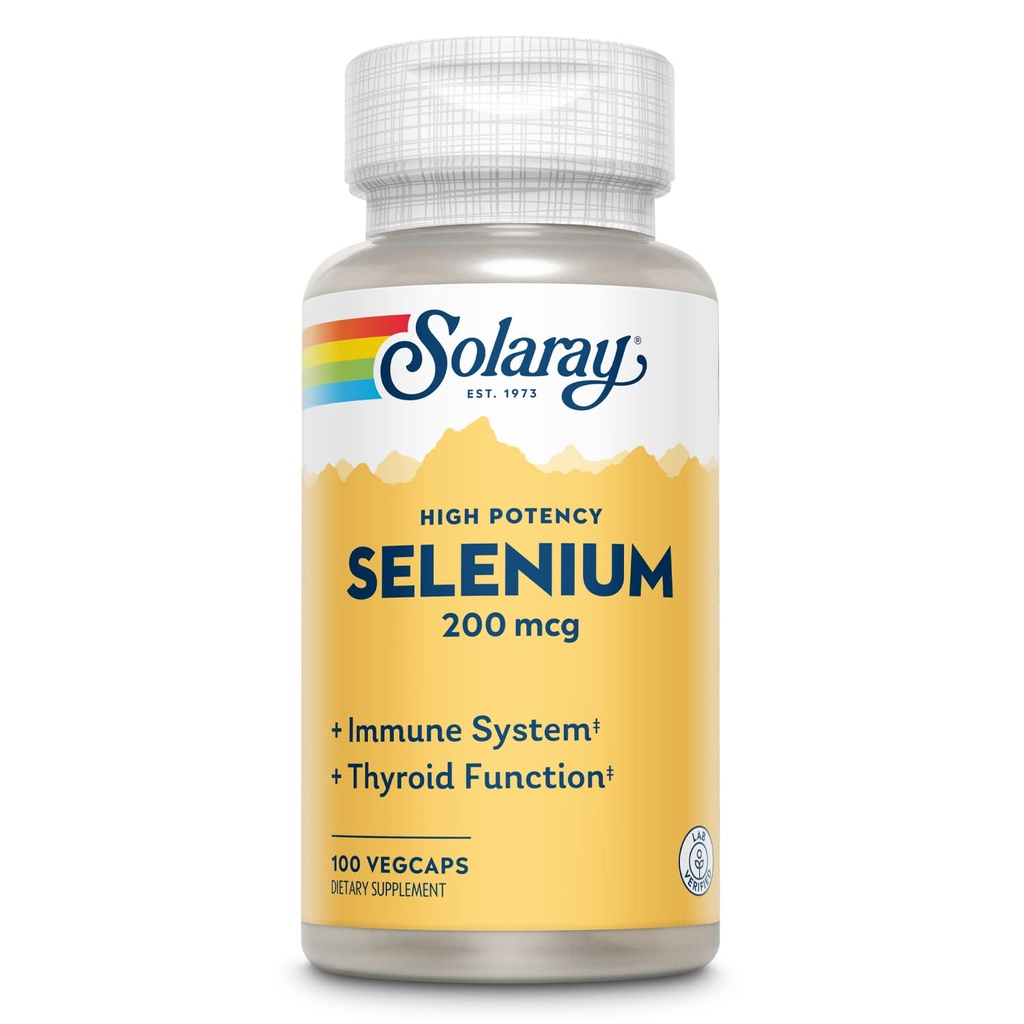 Solaray Selenium, υψηλή ισχύς, υγιές ανοσοποιητικό σύστημα, λειτουργία θυρεοειδούς & αντιοξειδωτική υποστήριξη, 100 VegCaps