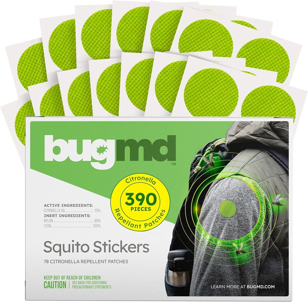 BugMD Squito Stickers Mosquito Repellent Patch Stickers για Ενήλικες (390 Patches), Ασφαλή & Αποτελεσματική Εντομοαπωθητική Patches για Toddlers, Παιδιά, Camping, Beach & Outdoor Essentials
