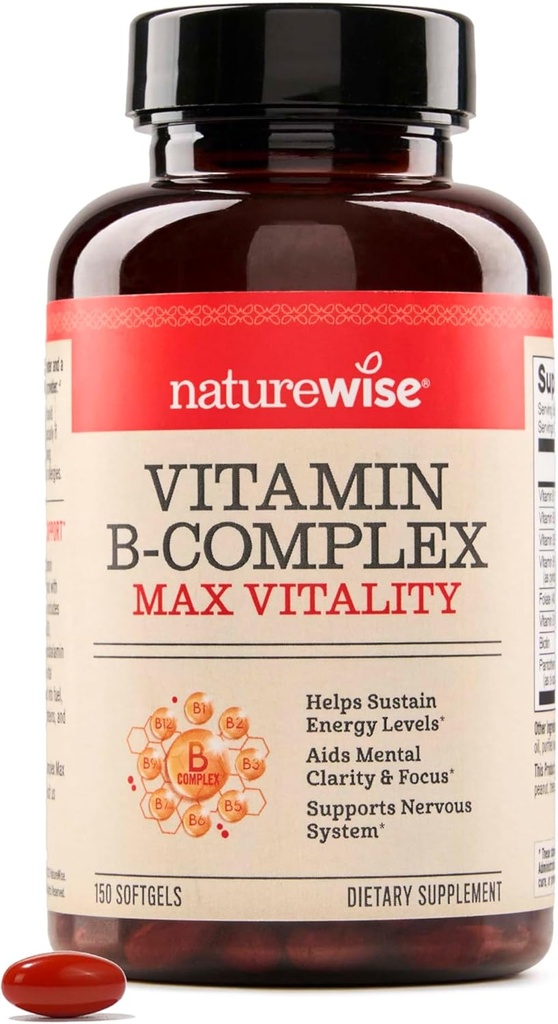 NatureWise Vitamin B Complex for Women and Men - with Folic Acid Biotin B1 B2 B3 B6 B12 - Υποστήριξη Κυτταρική Ενέργεια & Διανοητική Καθαρότητα - Γλουτένη & Γαλακτοκομικά Χωρίς, Μη ΓΤΟ - 150 Softgels[5-Month Supply]